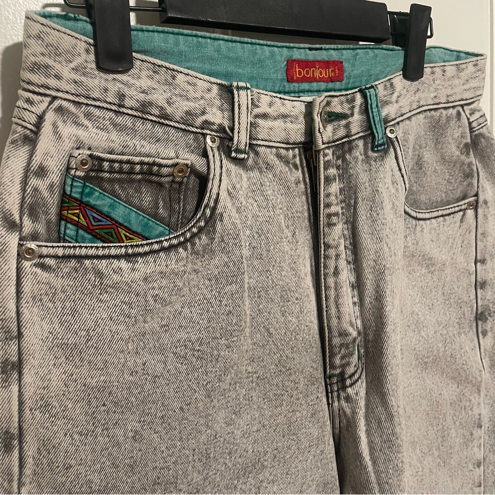 Vtg. BONJOUR Womens Jeans Acid Wash Embellished Aztec 80s 90s Y2K High Waist Mom